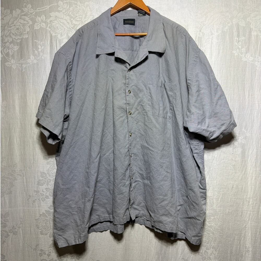 Alexander Lloyd Button Up 5X BIG Gray Linen Cotton Blend Short Sleeve Menswear